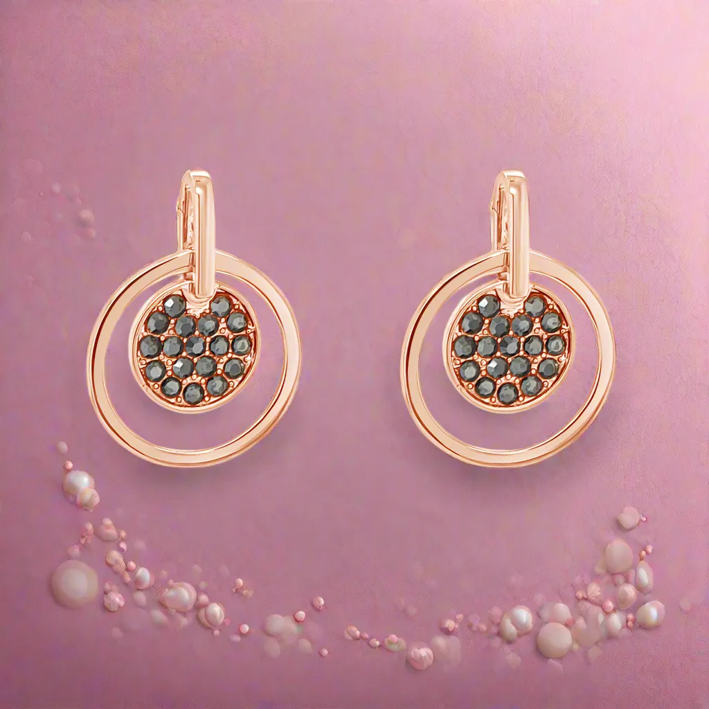 Black Crystals Rose Gold Small Drop Earrings