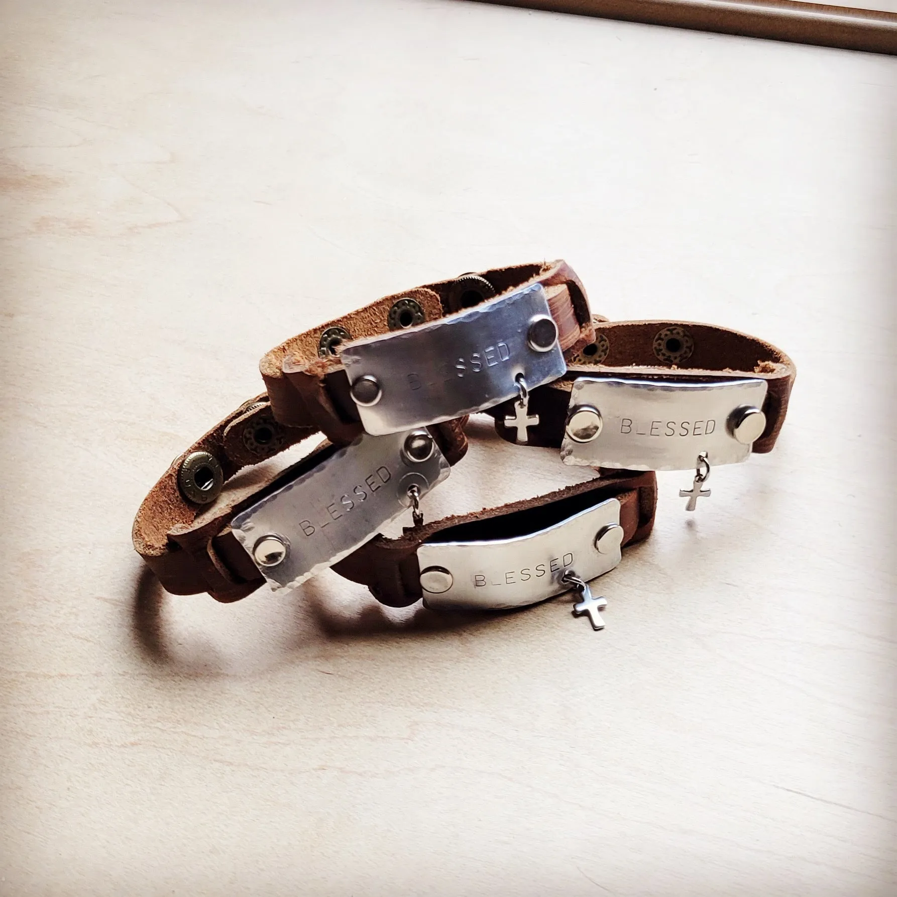 Blessed Hand Stamped Genuine Leather Cuff 003b