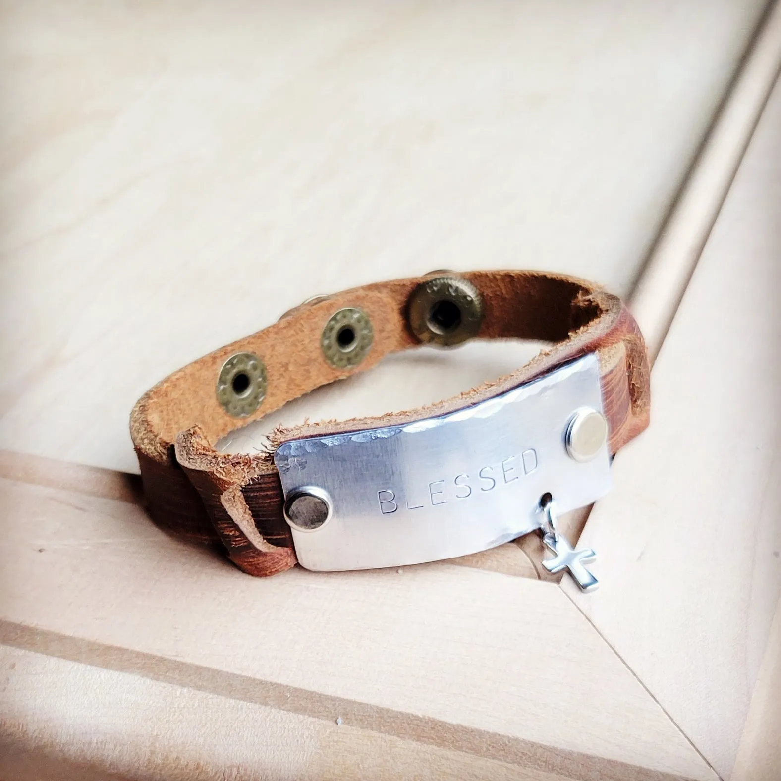 Blessed Hand Stamped Genuine Leather Cuff 003b