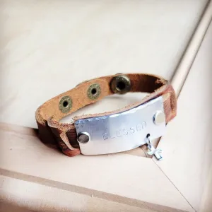 Blessed Hand Stamped Genuine Leather Cuff 003b