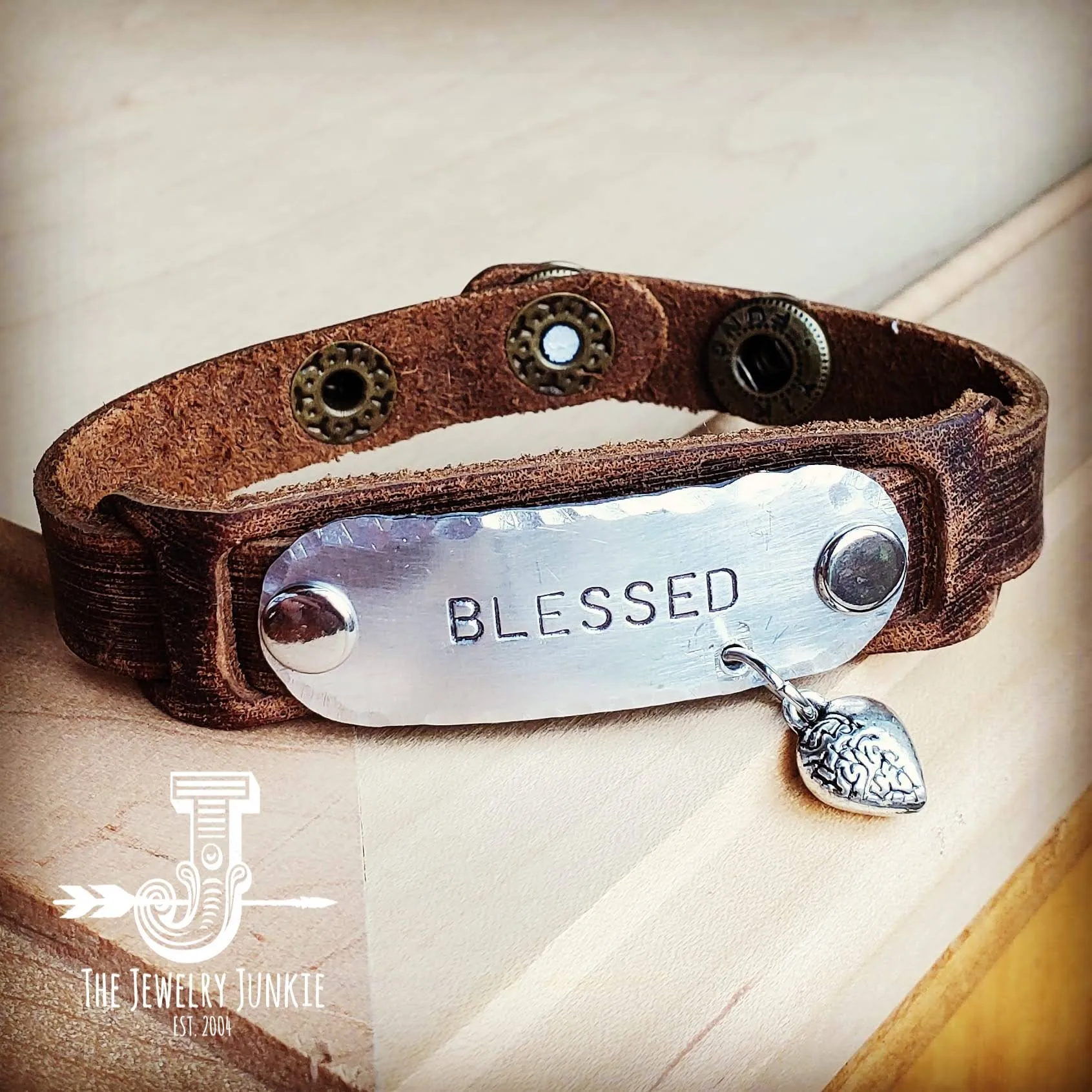 Blessed Hand Stamped Genuine Leather Cuff 003b