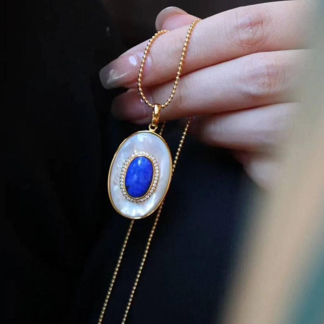 Blue Lapis Lazuli Mother of Pearls Pendant Necklace Earrings( Purchase Individually)