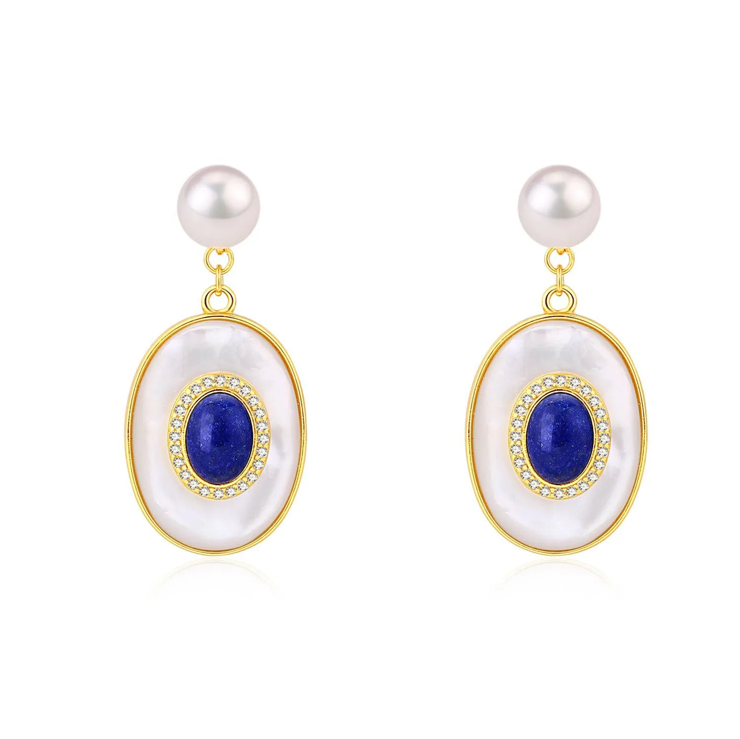 Blue Lapis Lazuli Mother of Pearls Pendant Necklace Earrings( Purchase Individually)