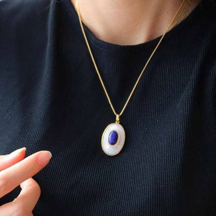 Blue Lapis Lazuli Mother of Pearls Pendant Necklace Earrings( Purchase Individually)