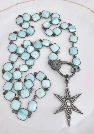 Blue Opal Necklace with Pave Diamond Lock