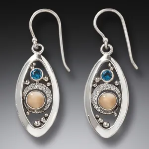 BLUE TOPAZ AND FOSSILIZED WALRUS IVORY EARRINGS – MICROCOSM