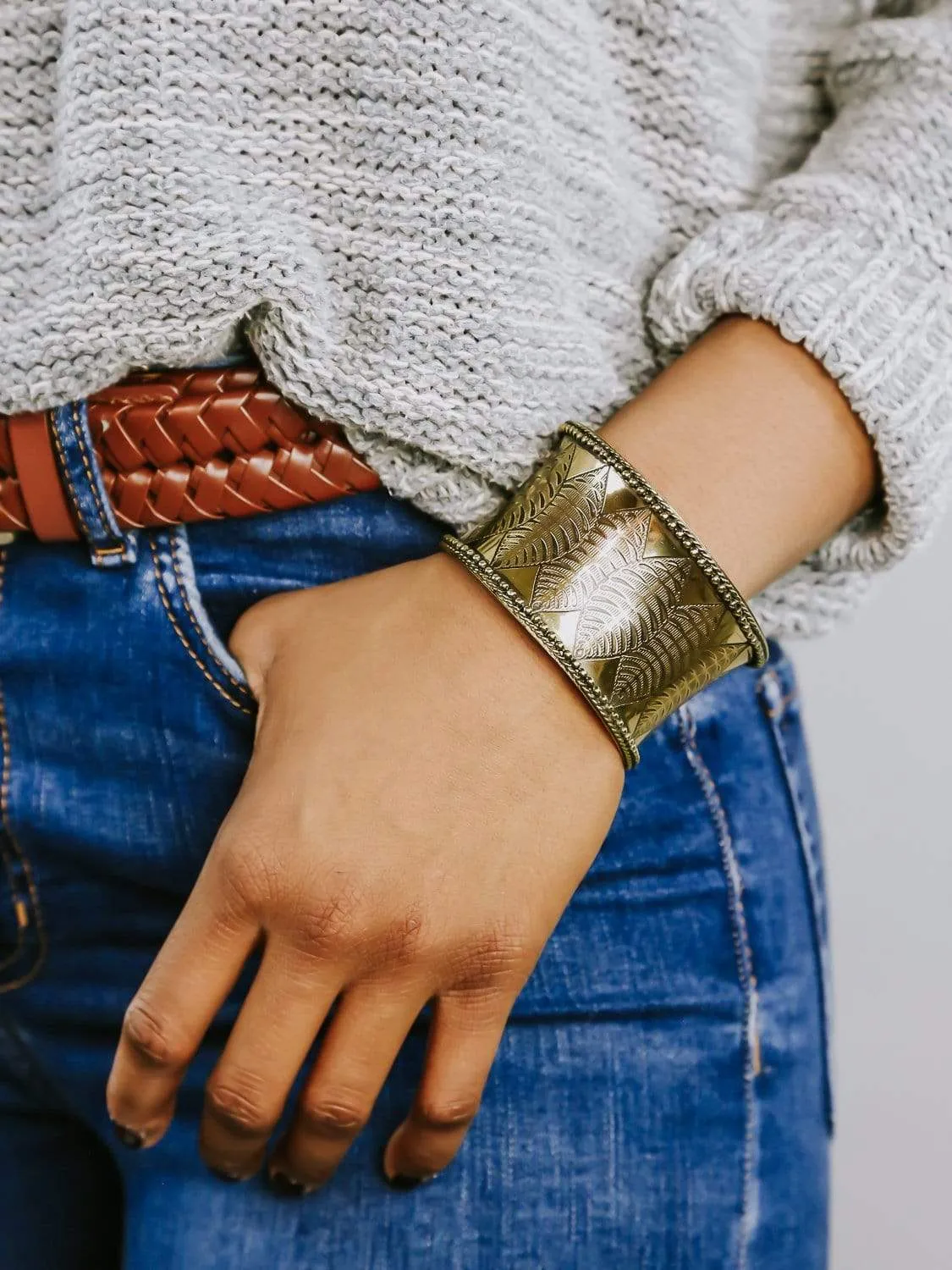 Brass Leaf Cuff Bracelet