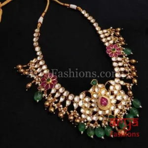 Bridal Emerald Green Ruby Kundan Bridal Necklace with Earrings