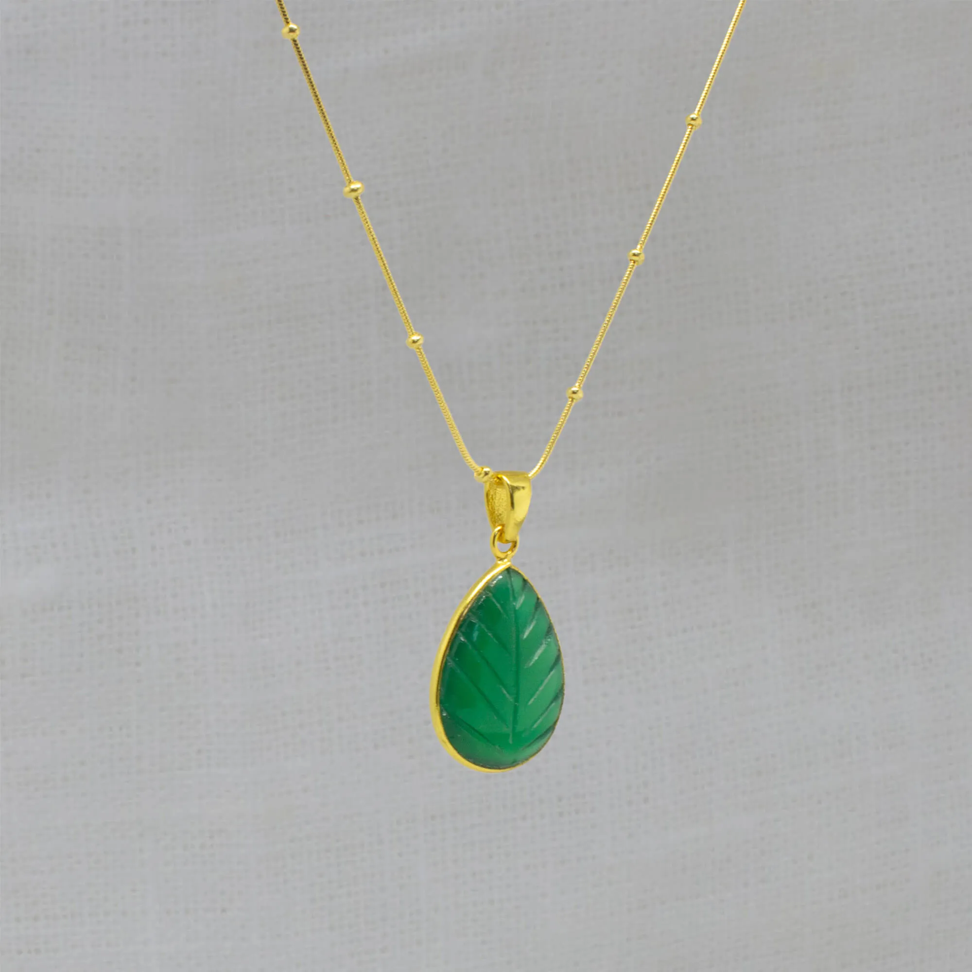 Carved Gemstone Teardrop Pendant Necklace