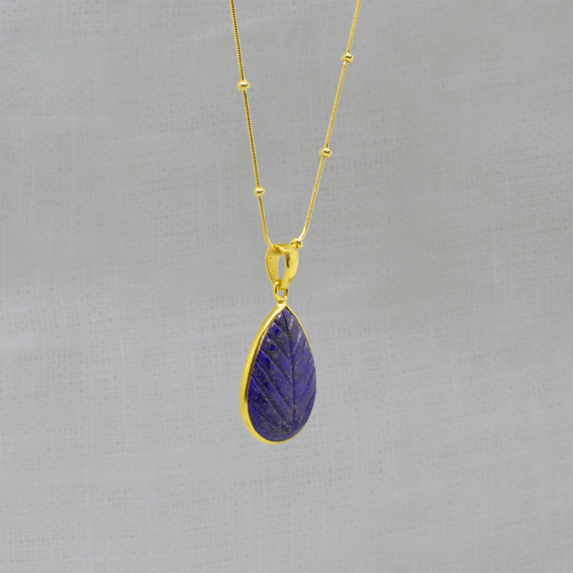Carved Gemstone Teardrop Pendant Necklace