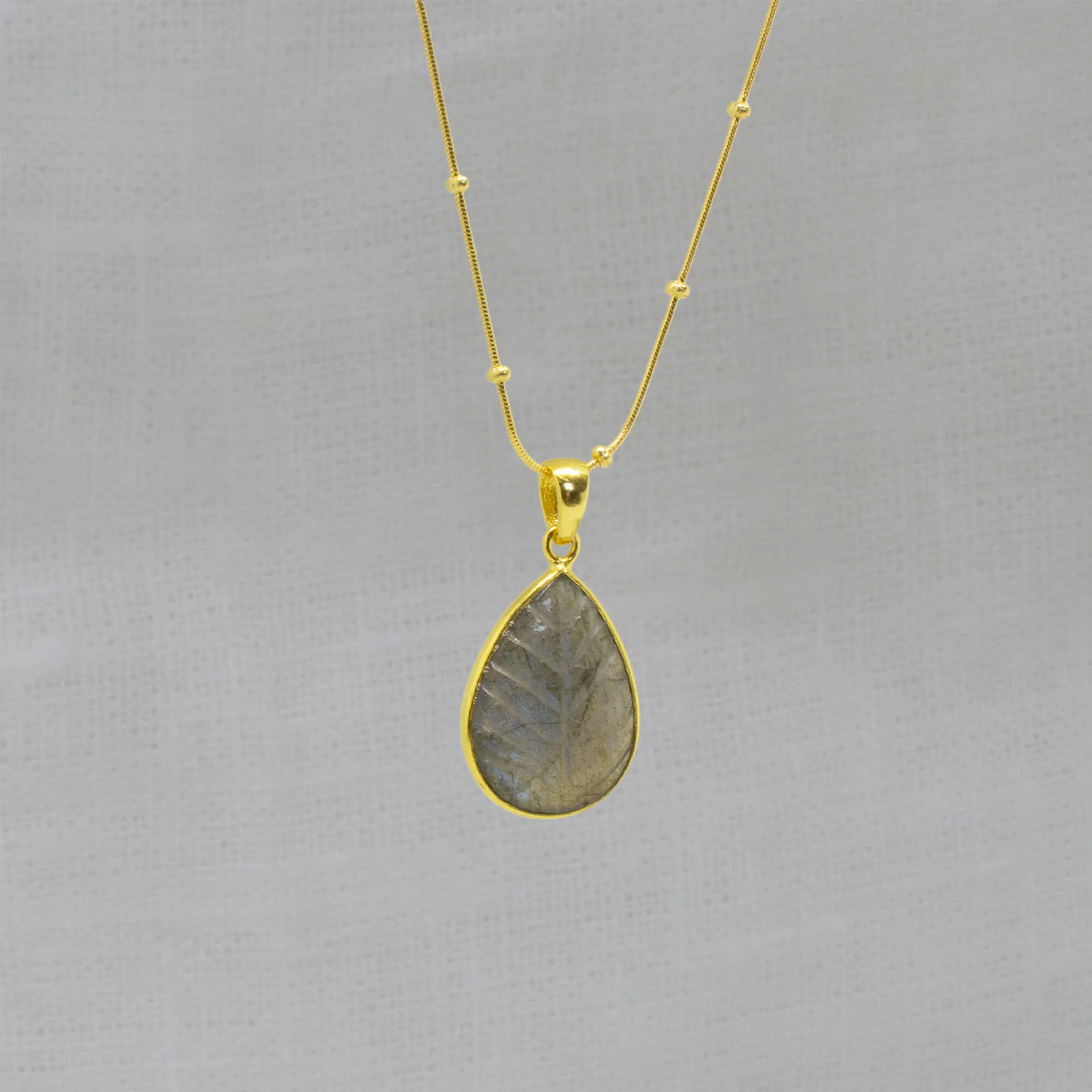 Carved Gemstone Teardrop Pendant Necklace