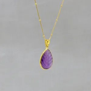 Carved Gemstone Teardrop Pendant Necklace