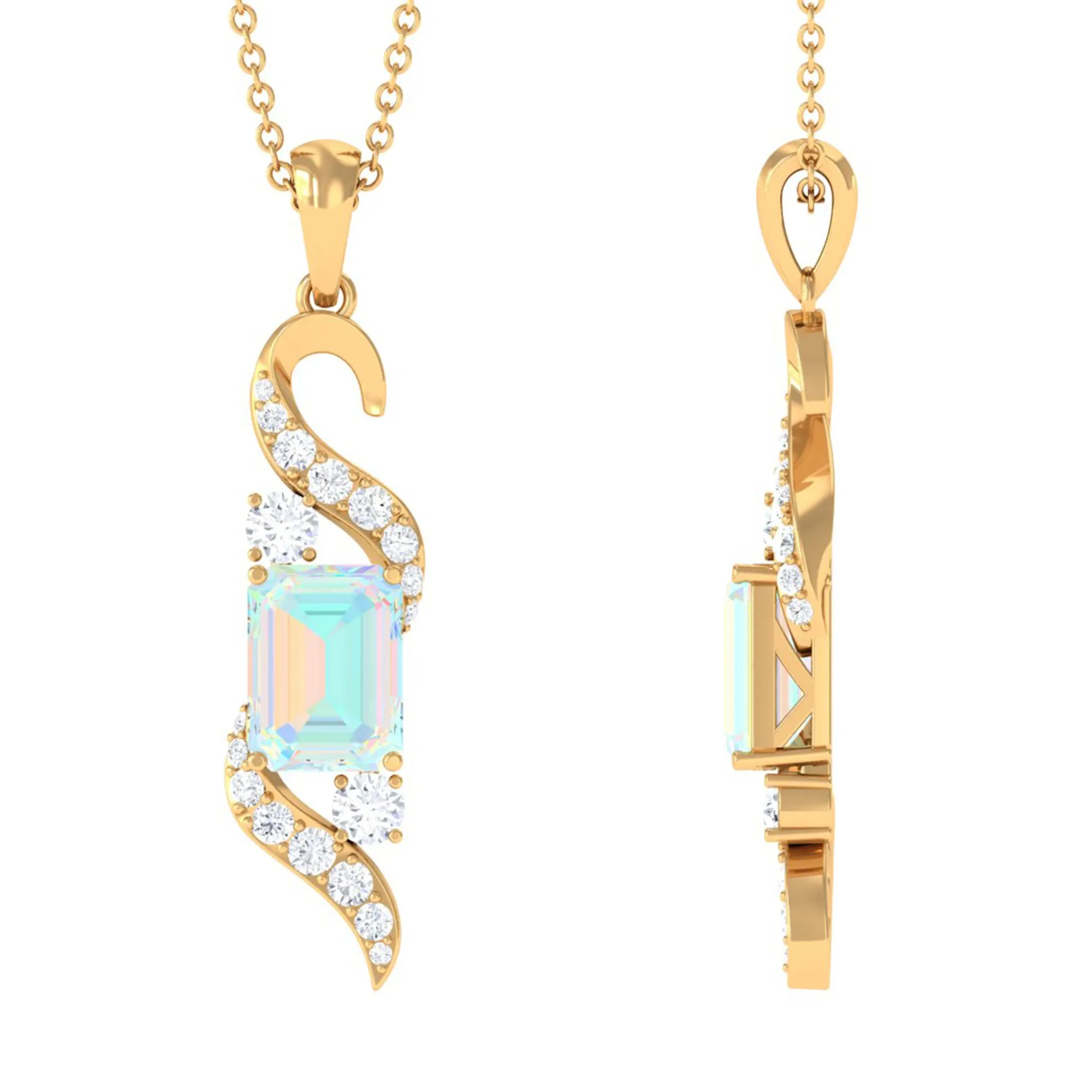 Certified Ethiopian Opal Pendant Necklace with Diamond