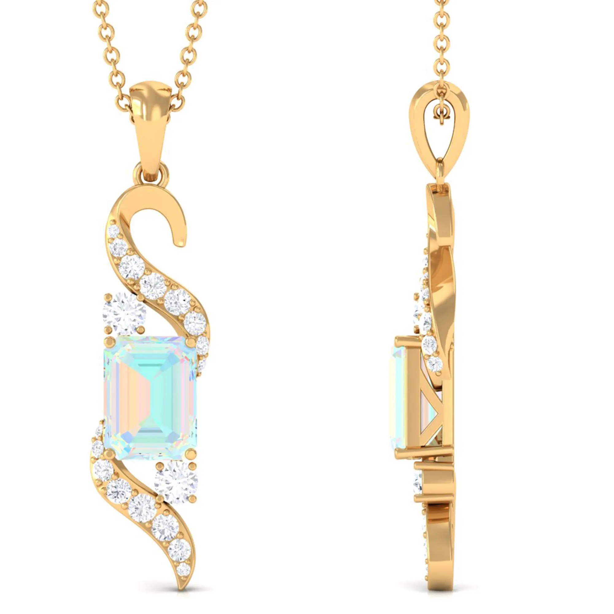 Certified Ethiopian Opal Pendant Necklace with Diamond