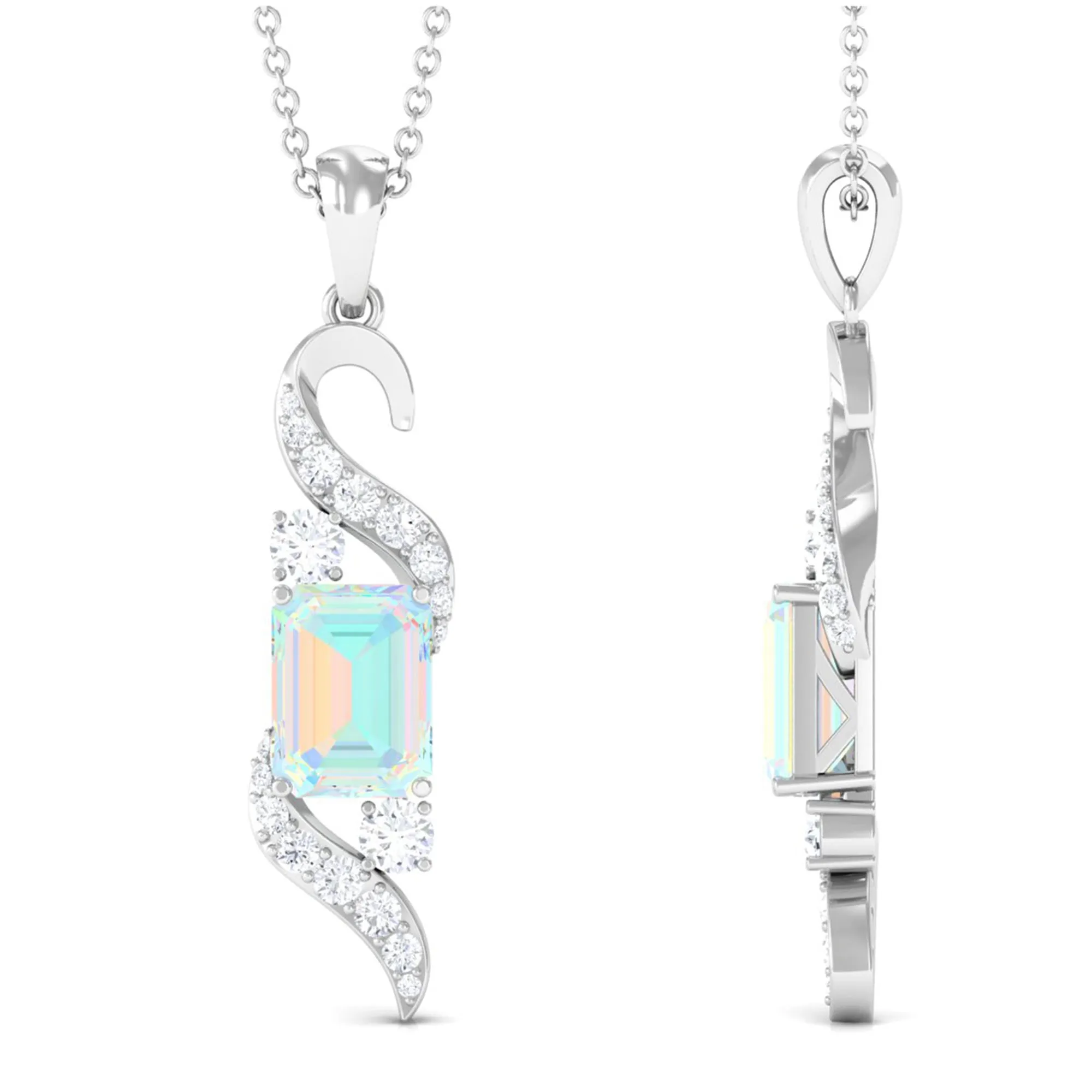 Certified Ethiopian Opal Pendant Necklace with Diamond