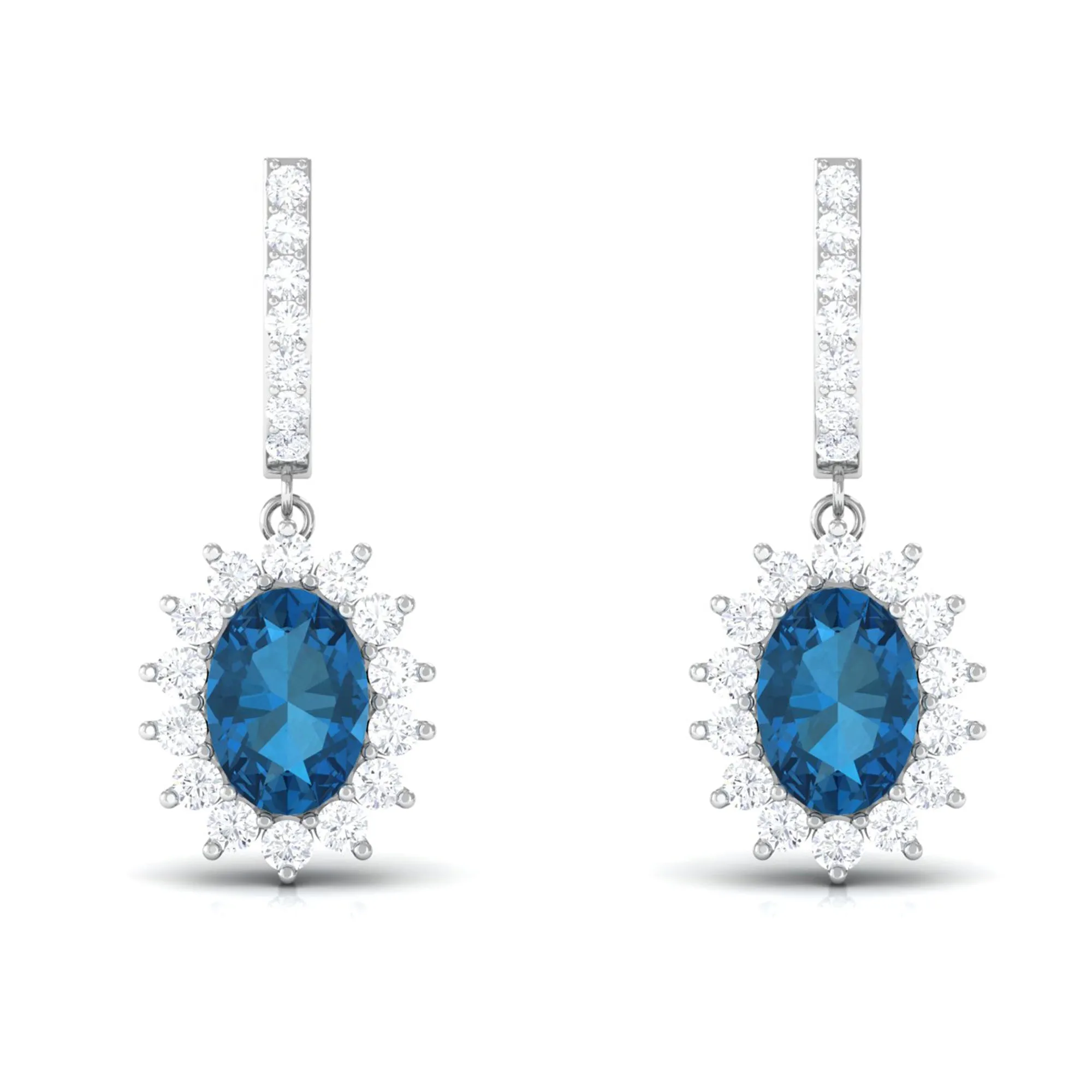 Certified London Blue Topaz and Diamond J Hoop Drop Earrings