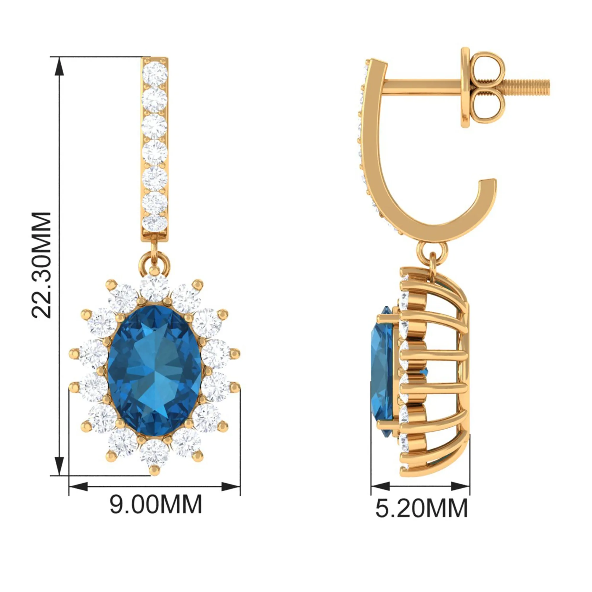 Certified London Blue Topaz and Diamond J Hoop Drop Earrings