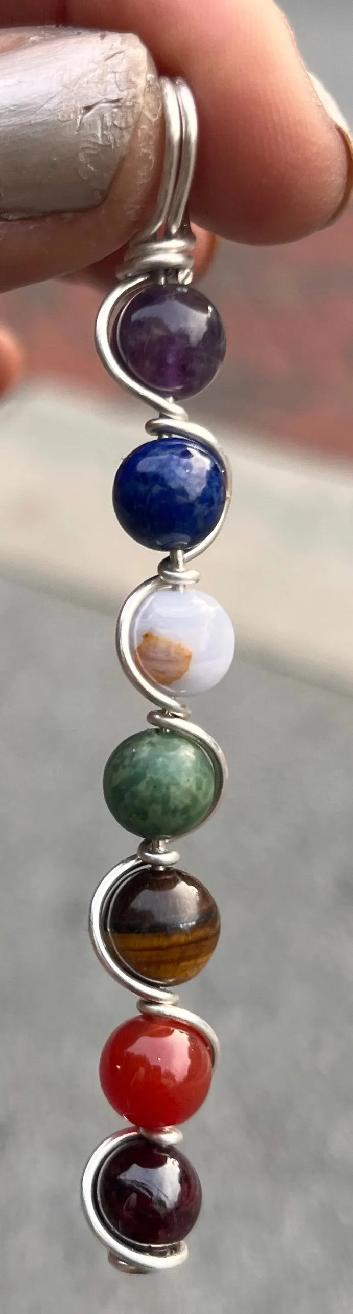 Chakra Gemstone Sterling Silver Wirewrapped Pendant Necklace