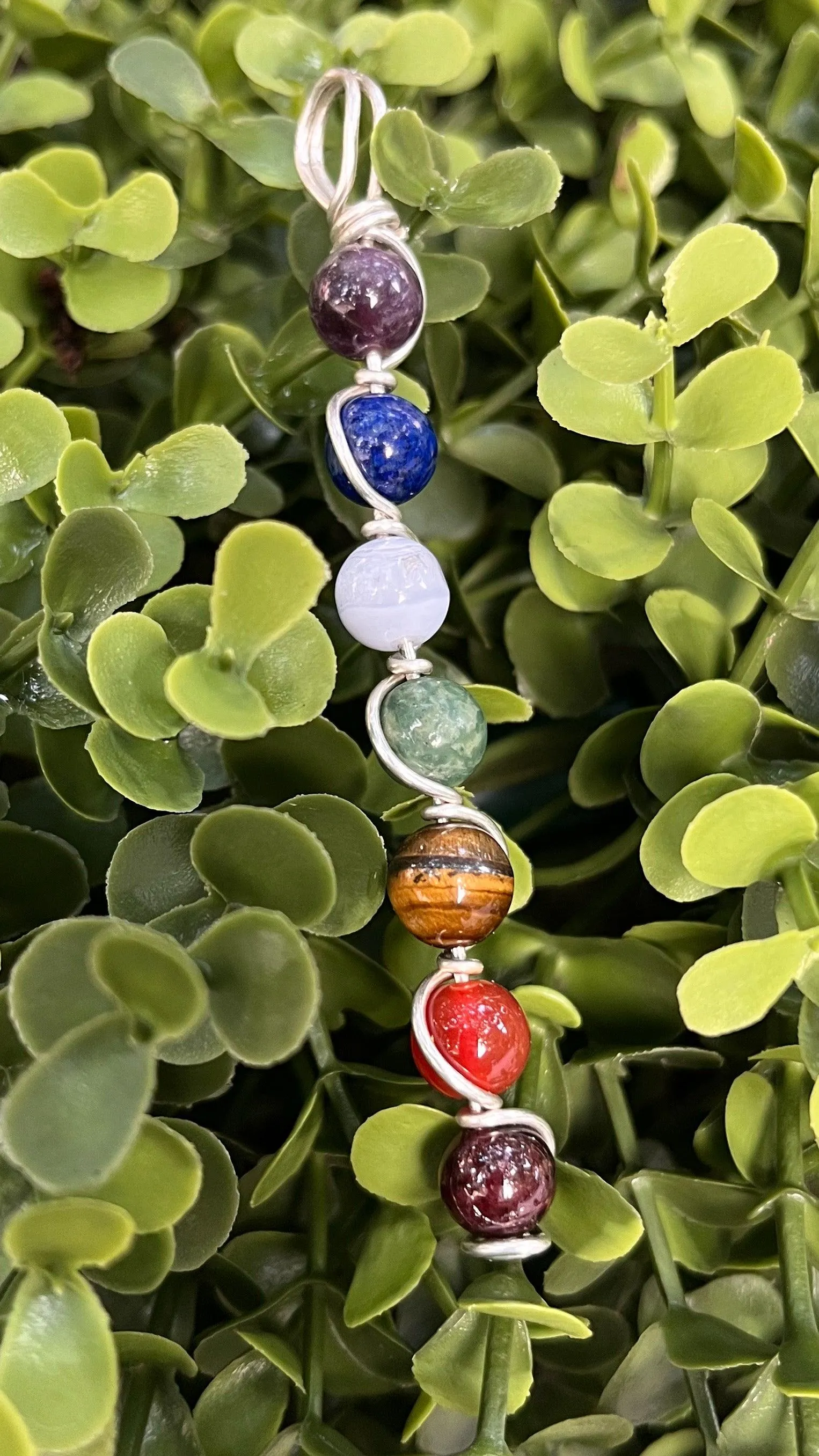 Chakra Gemstone Sterling Silver Wirewrapped Pendant Necklace