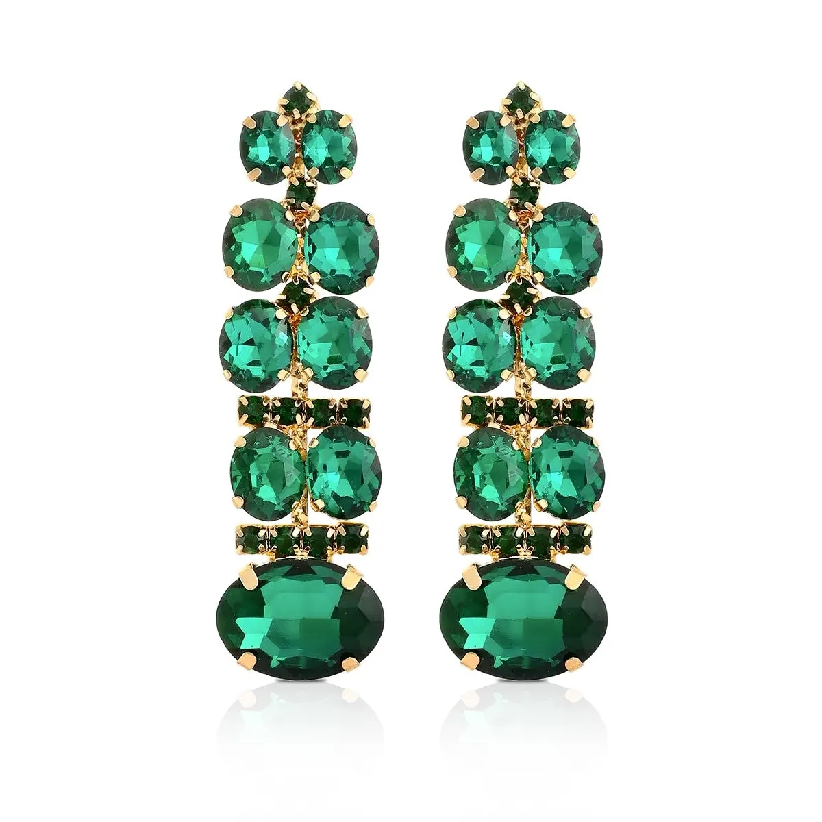 Cherie Rhinestone Drop Earrings (Emerald Green)