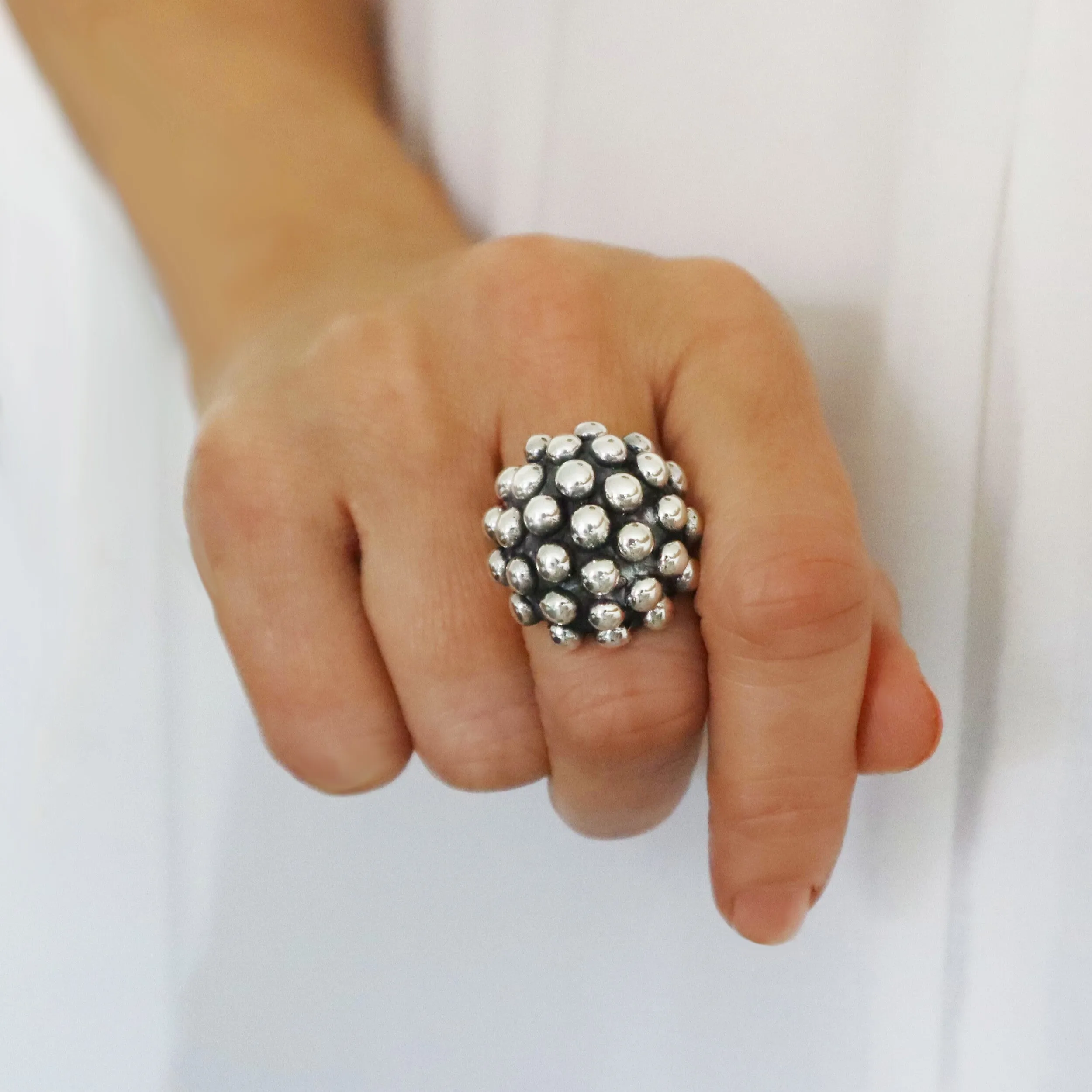 Chunky Sterling Silver Dandelion Flower Cocktail Ring