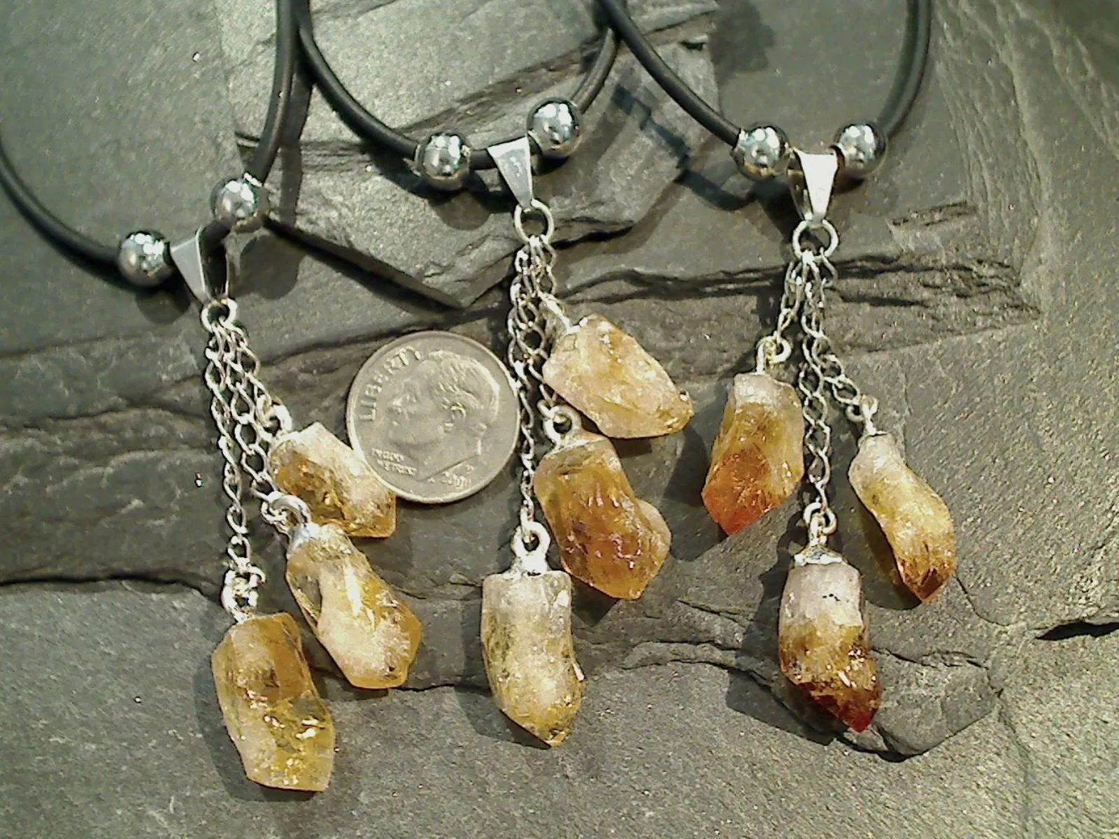 Citrine Crystal Points Necklace - Silver Plated