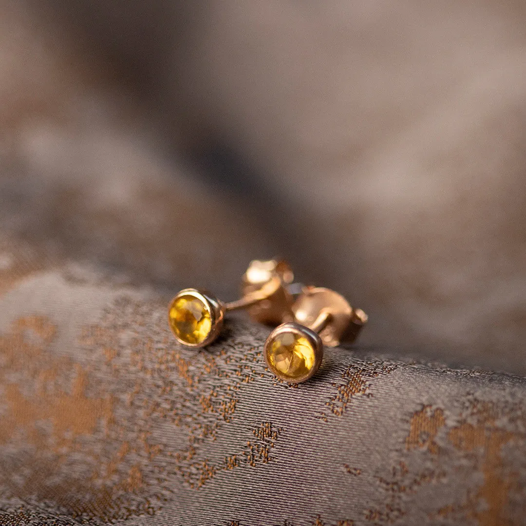 Citrine Mini Stud Earrings | Rose Gold - November
