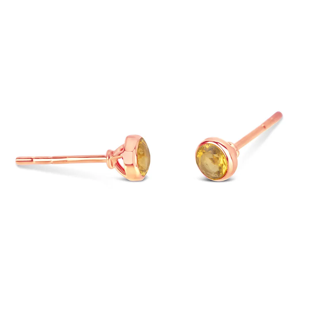 Citrine Mini Stud Earrings | Rose Gold - November