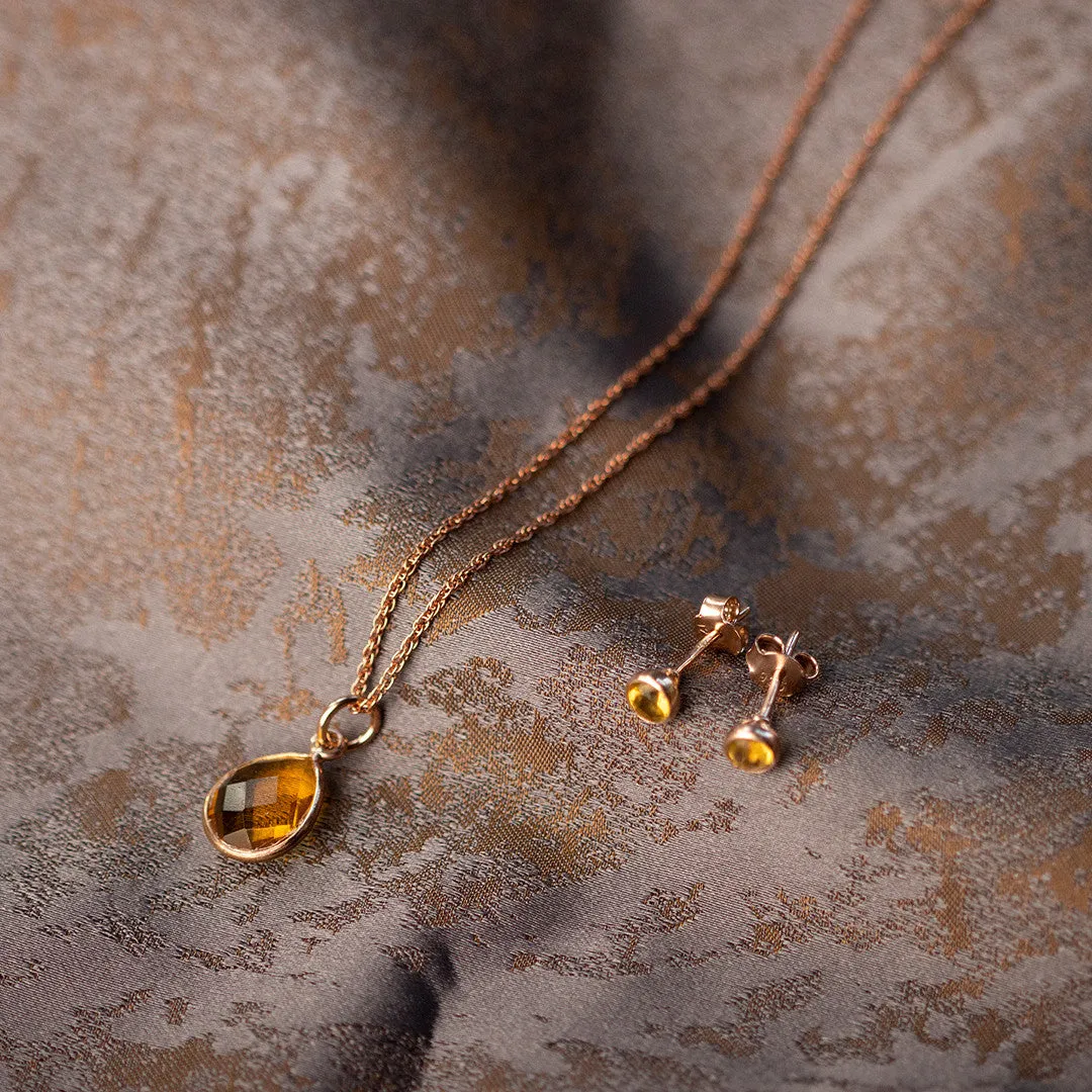 Citrine Mini Stud Earrings | Rose Gold - November