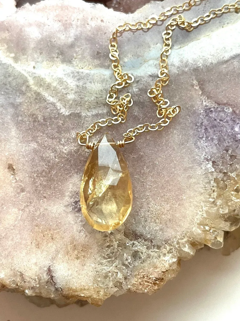 Citrine Pendant Necklace Gold Filled or Sterling Silver - November Birthstone - Citrine Jewelry