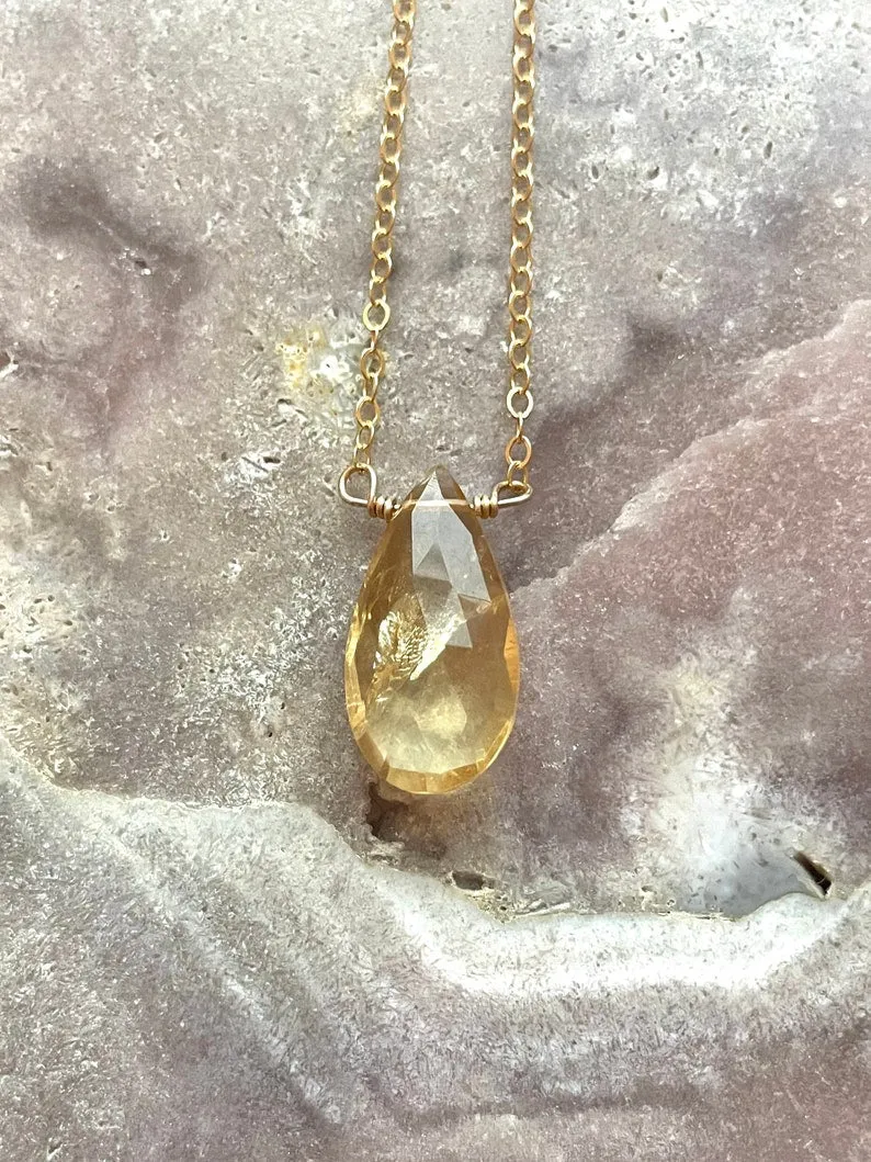 Citrine Pendant Necklace Gold Filled or Sterling Silver - November Birthstone - Citrine Jewelry