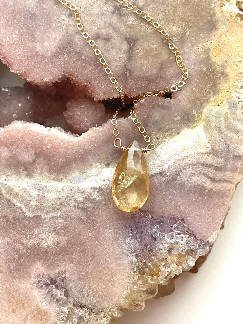 Citrine Pendant Necklace Gold Filled or Sterling Silver - November Birthstone - Citrine Jewelry