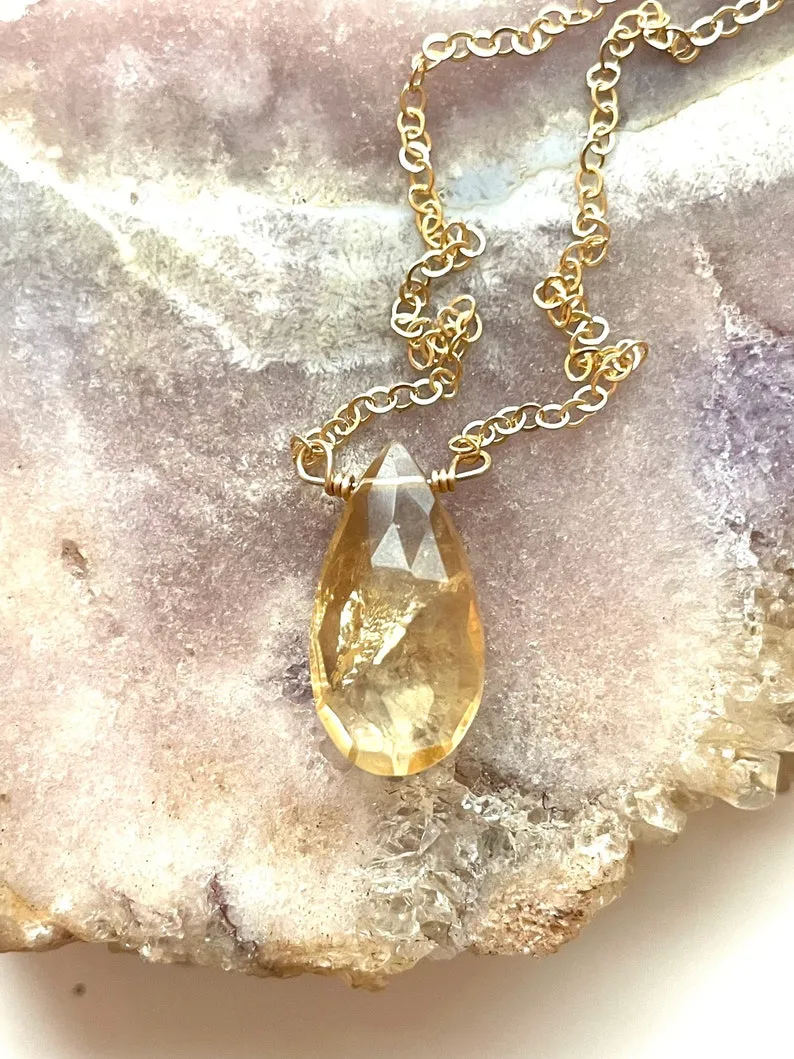 Citrine Pendant Necklace Gold Filled or Sterling Silver - November Birthstone - Citrine Jewelry
