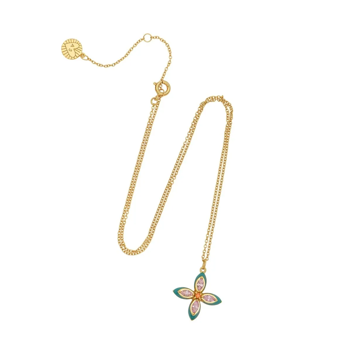 Clover Emerald Enamel and Blush CZ Necklace Gold
