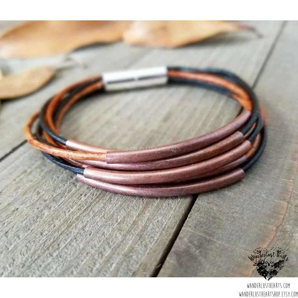 Copper leather layer bracelet
