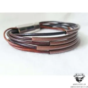 Copper leather layer bracelet