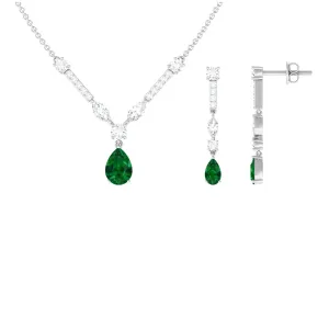 Created Emerald and Moissanite Drop Necklace Earrings Set