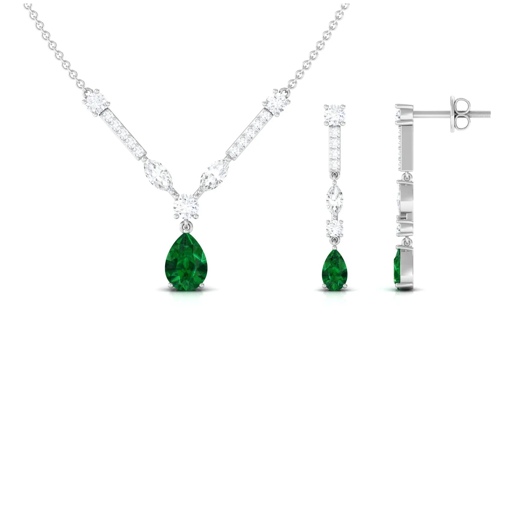 Created Emerald and Moissanite Drop Necklace Earrings Set