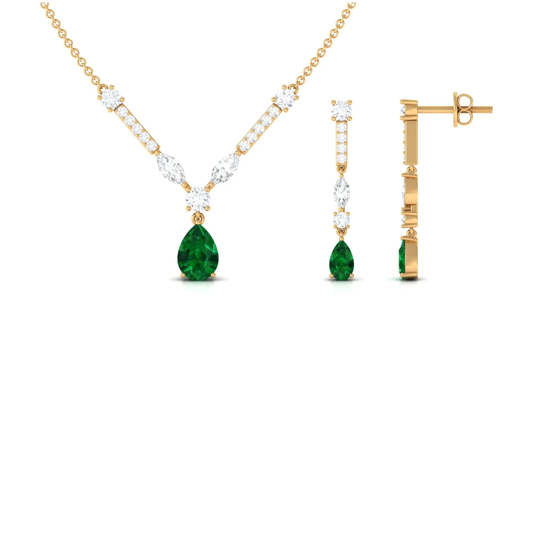 Created Emerald and Moissanite Drop Necklace Earrings Set
