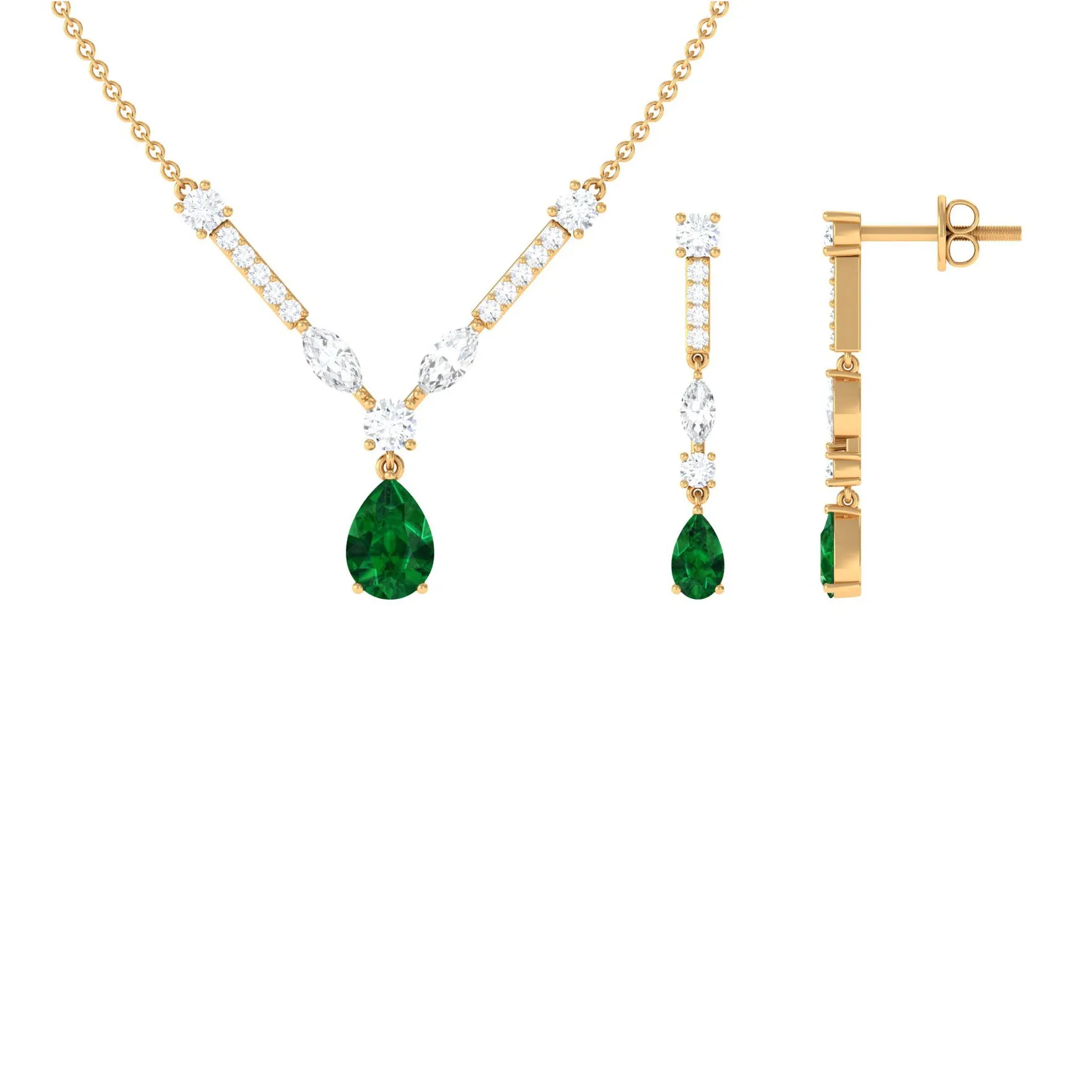 Created Emerald and Moissanite Drop Necklace Earrings Set