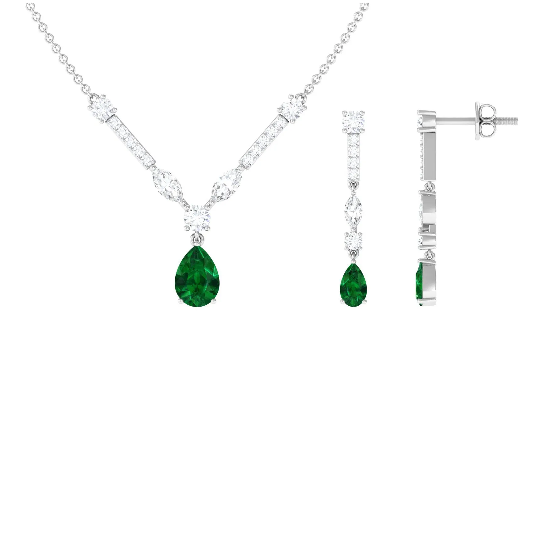 Created Emerald and Moissanite Drop Necklace Earrings Set