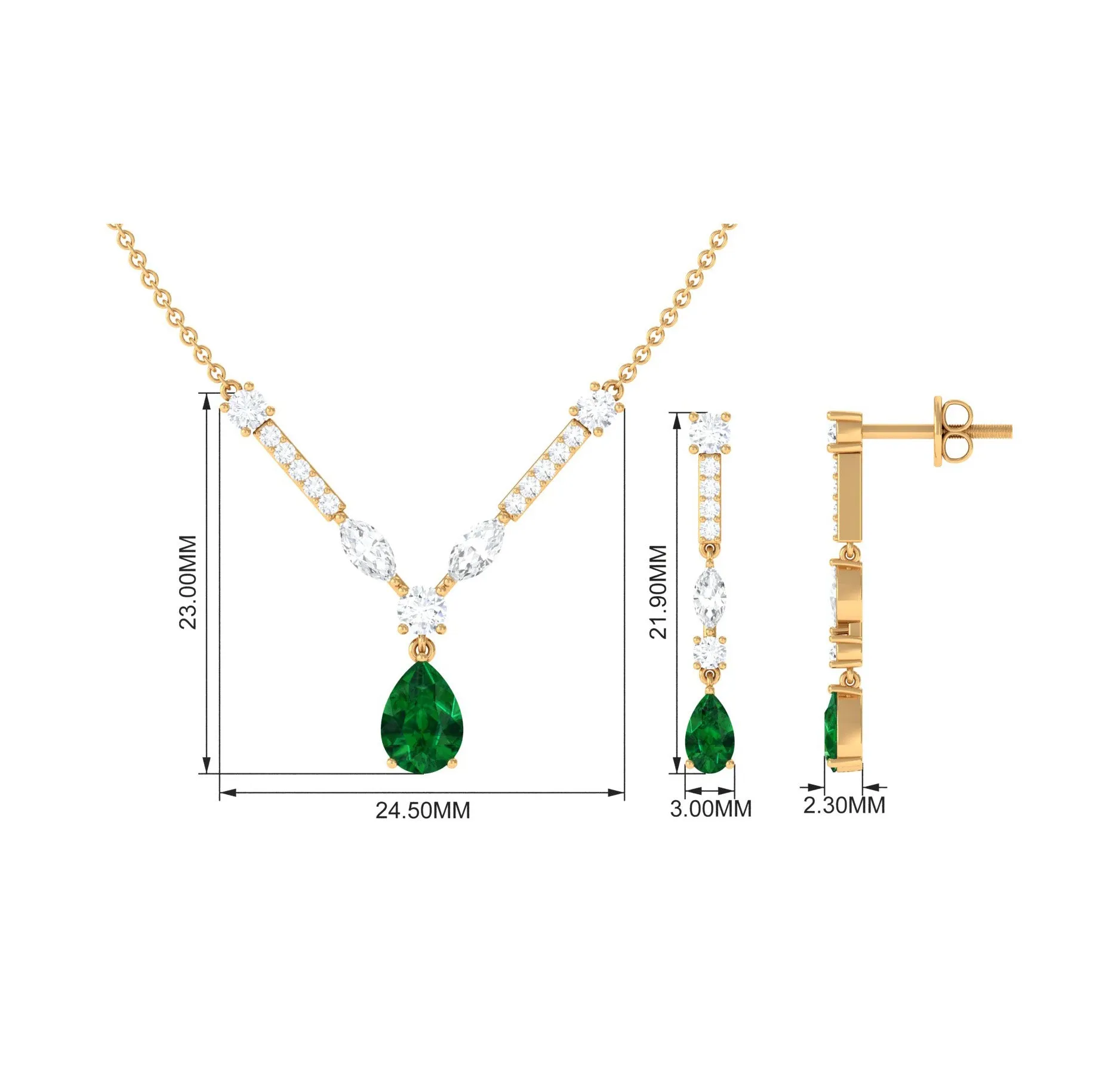 Created Emerald and Moissanite Drop Necklace Earrings Set