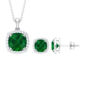 Created Emerald and Moissanite Simple Jewelry Set