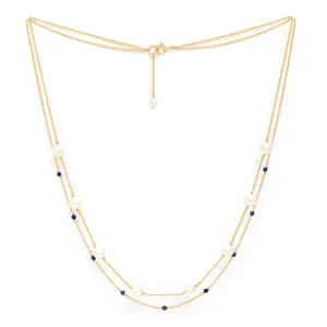 Credo fine double chain necklace with cultured freshwater pearls & lapis lazuli