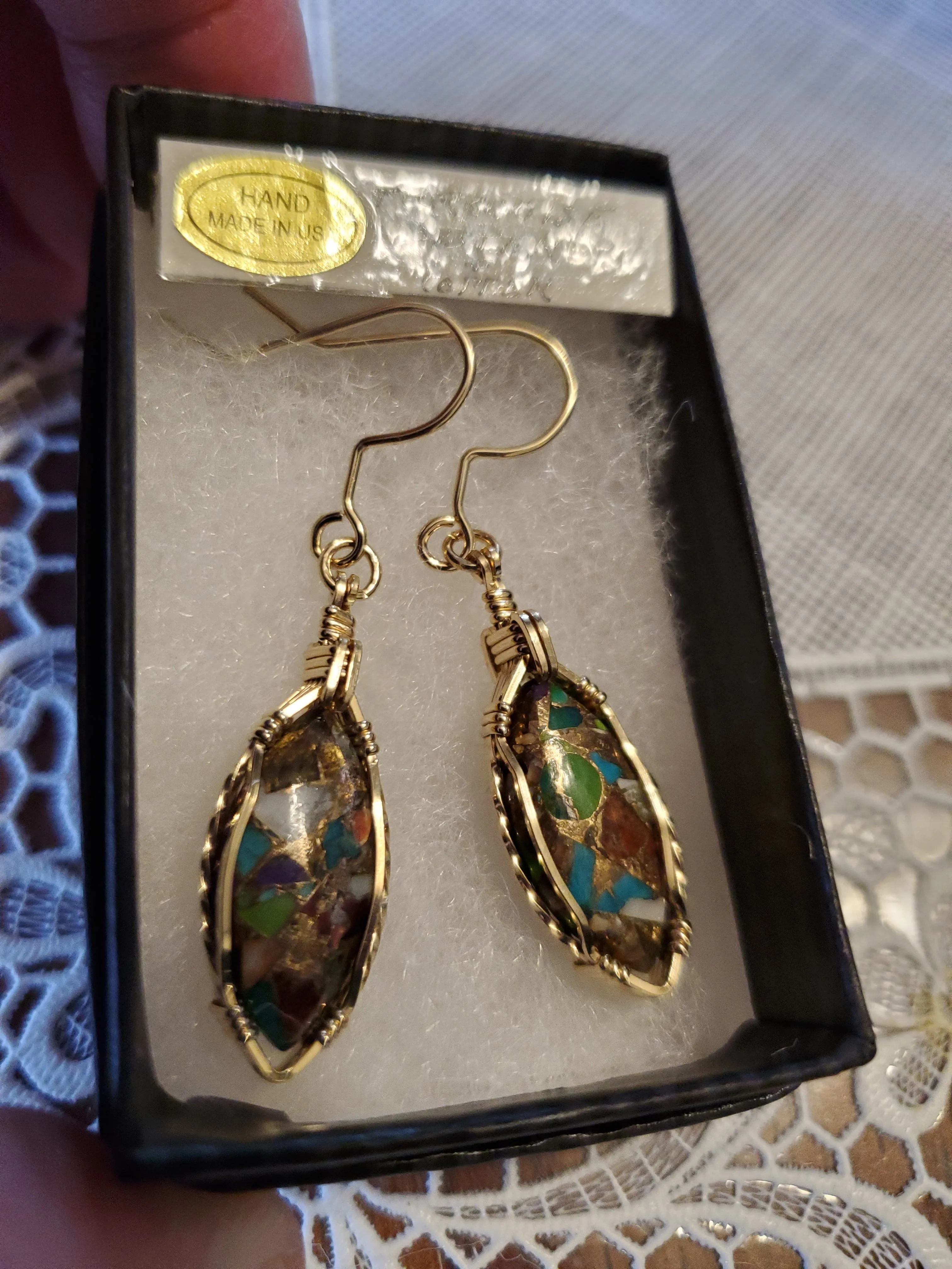 Custom Wire Wrapped Turquoise Oyster & Copper  Earrings 14Kgf