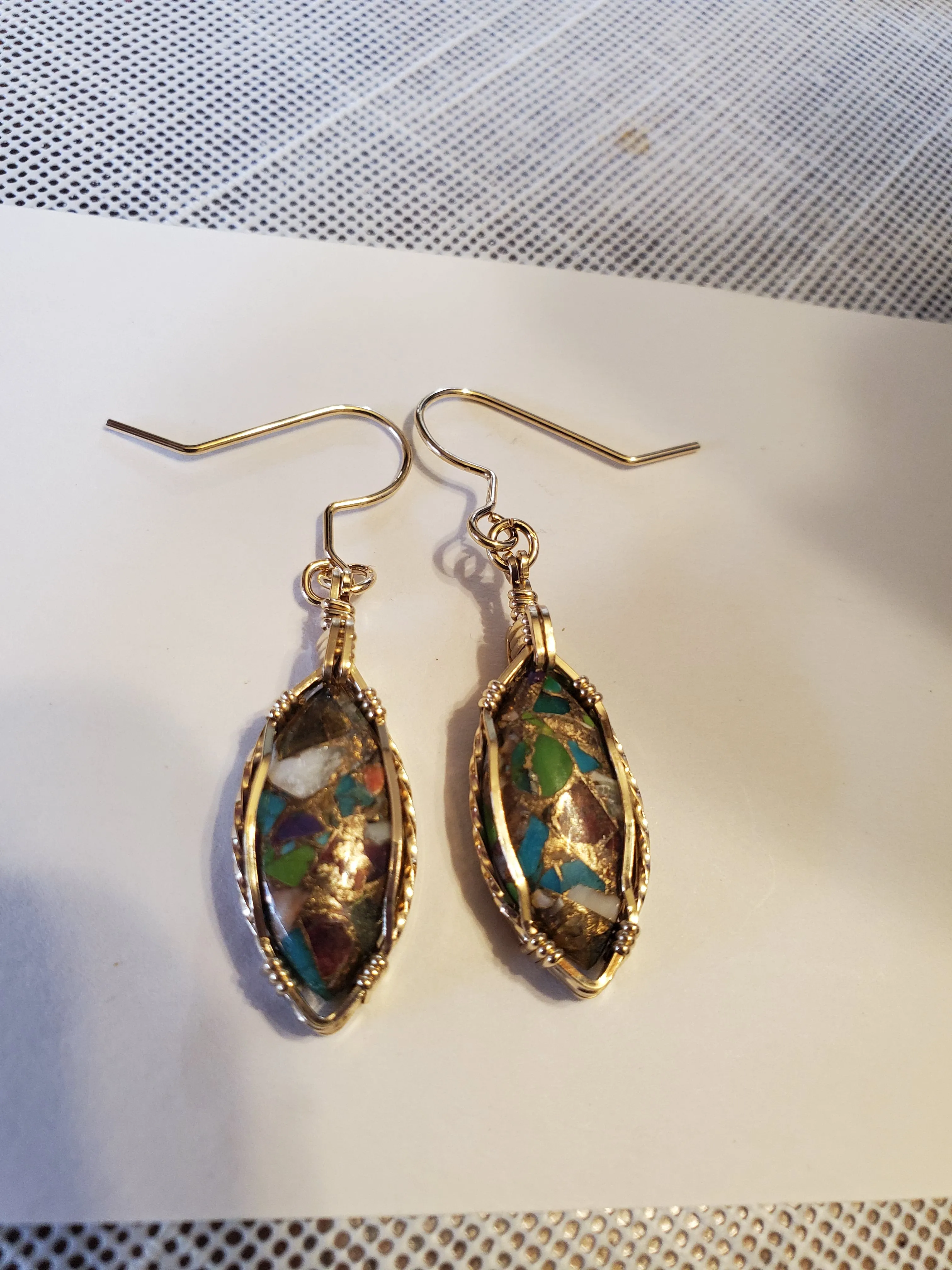 Custom Wire Wrapped Turquoise Oyster & Copper  Earrings 14Kgf