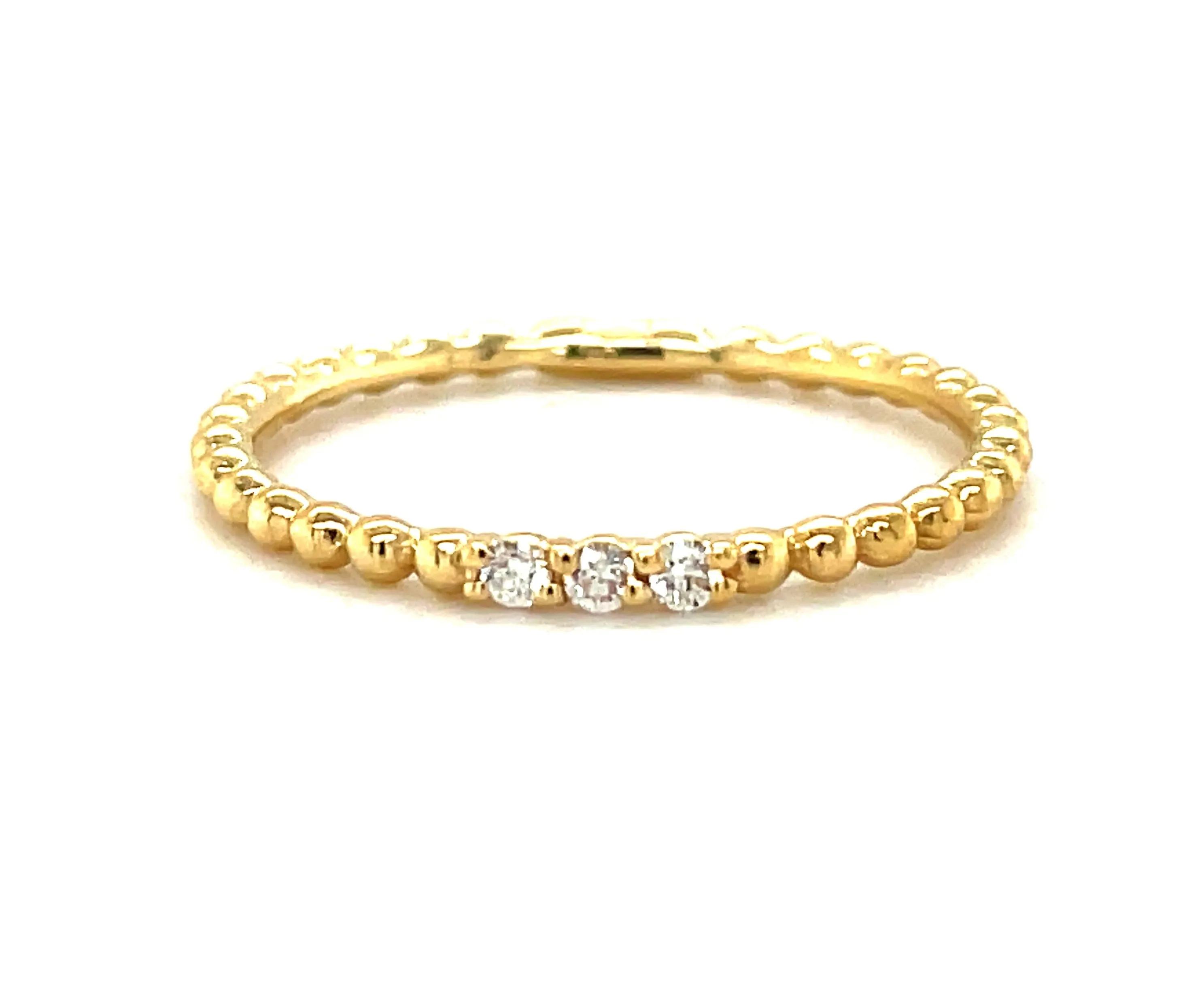 Dainty Stackable Beaded Italian Yellow Gold Diamond Ring