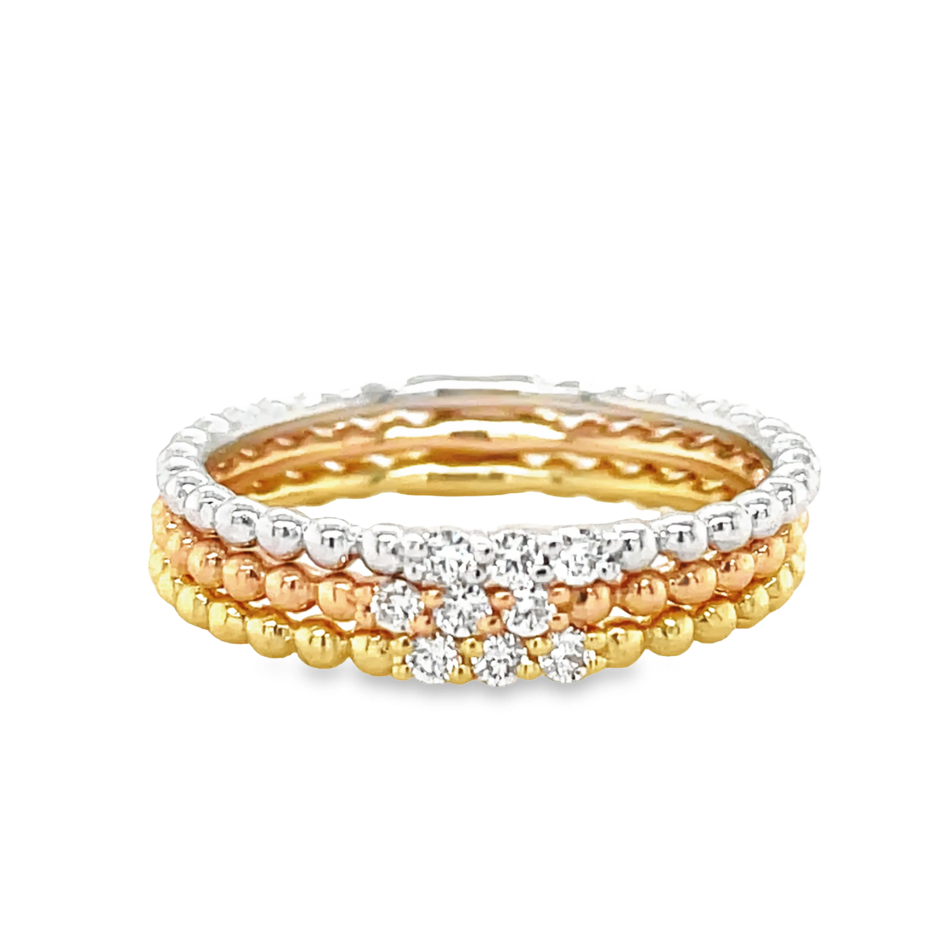 Dainty Stackable Beaded Italian Yellow Gold Diamond Ring