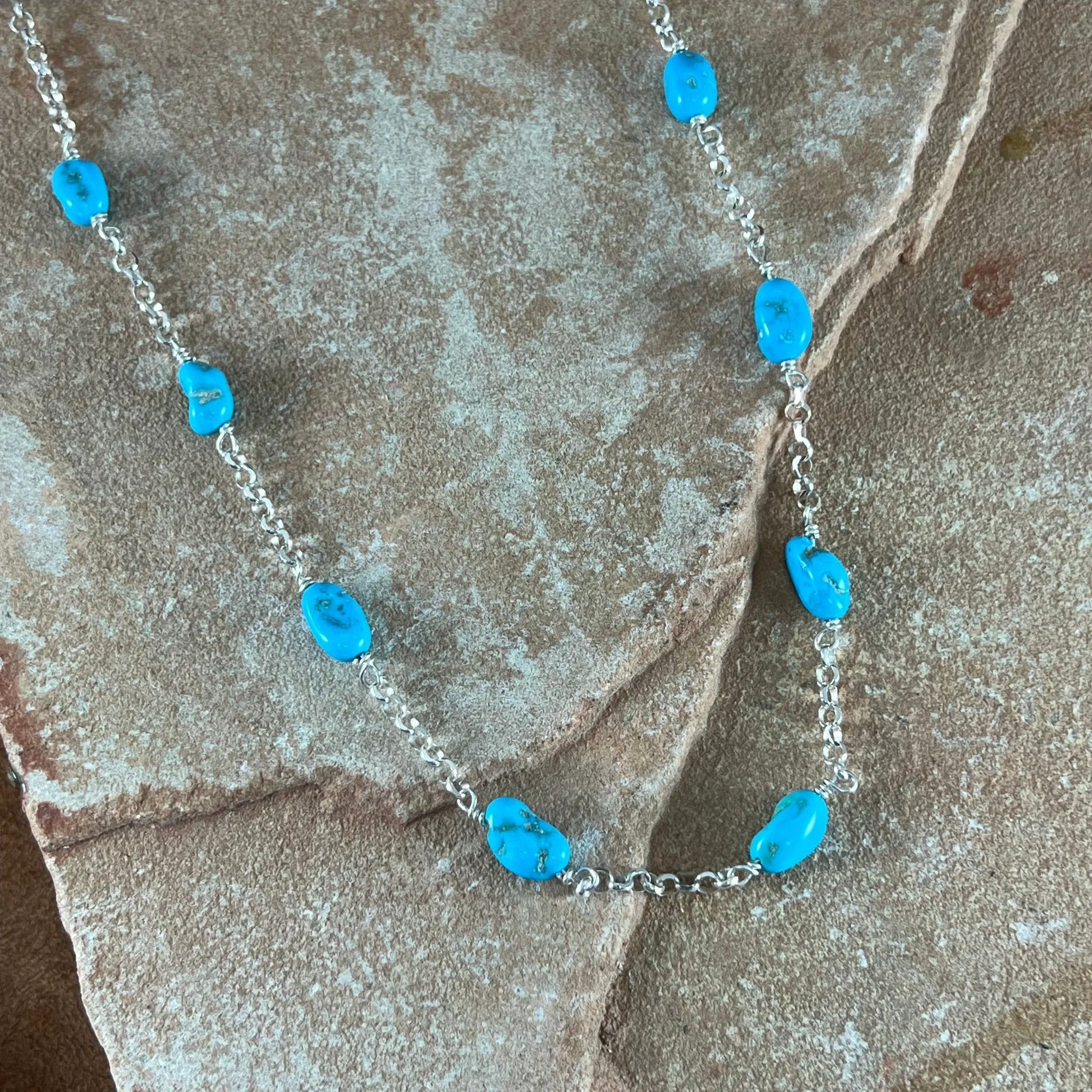 David Rosales Arizona Blue Turquoise Beaded Sterling Silver Necklace