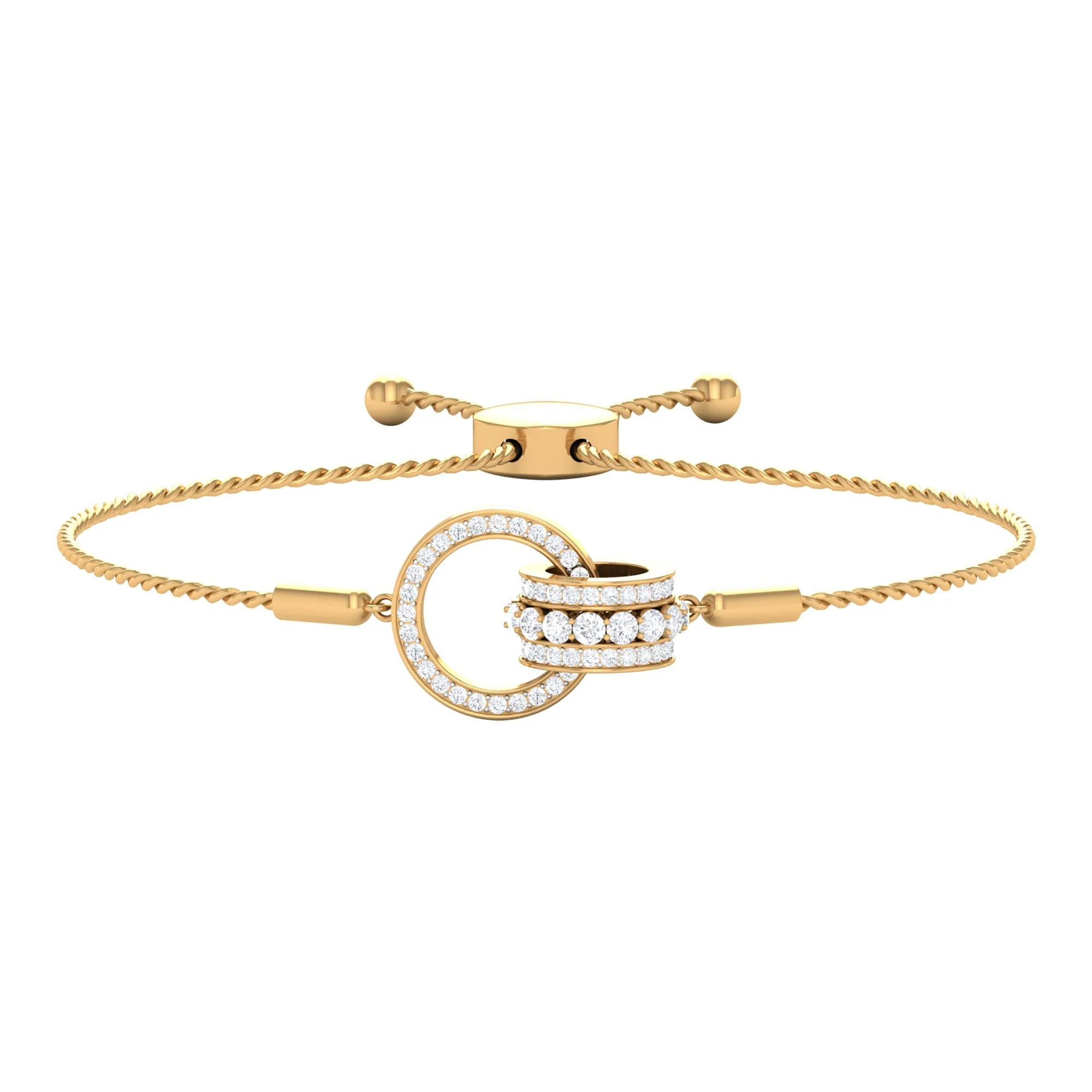 Designer Interlock Zircon Bolo Chain Bracelet in Gold